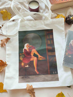 tote bag illustré avec illustration féminine automnale