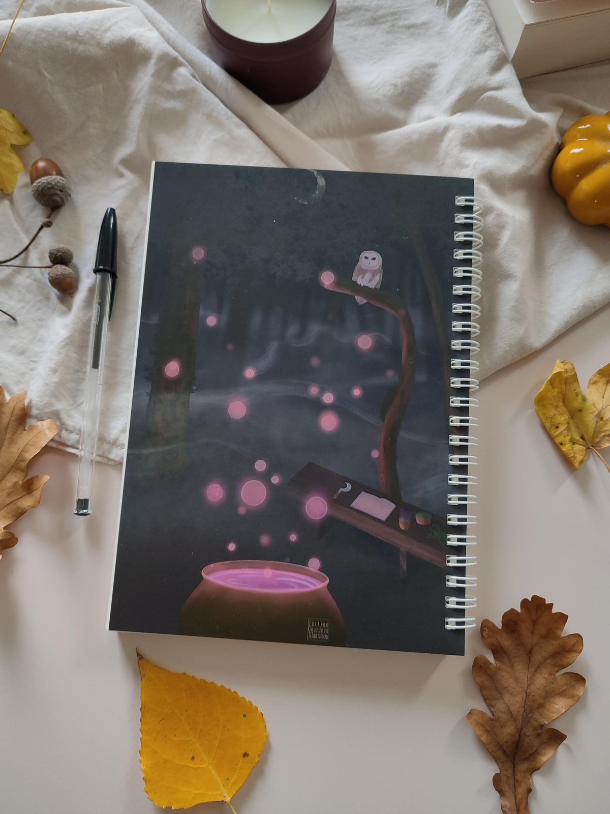 arrière du carnet stella qui montre la même scène à l'avant mais sans la femme