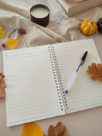 intérieur du carnet illustré, pages blanche, lignes bleues